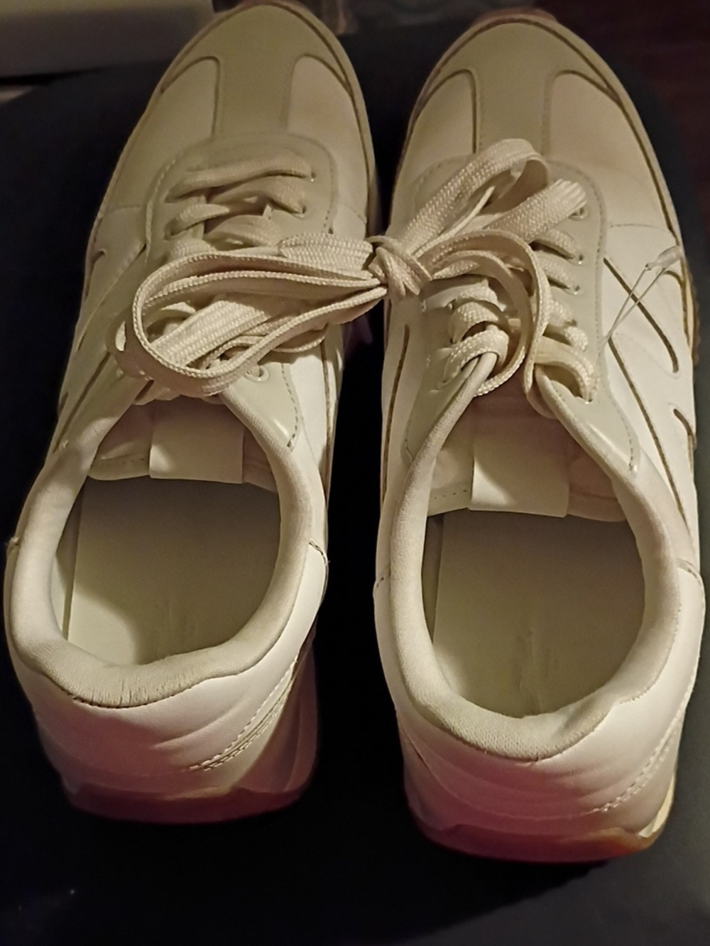 Target Women's White Leather Sneakers with Tan Heel Accent